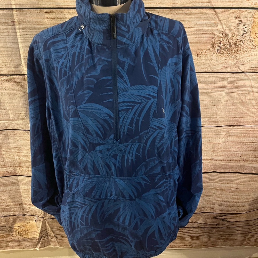 Tommy Bahama Navy Blue Palm Print Pullover Jacket
